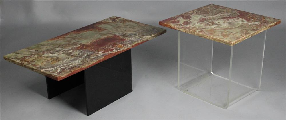 Appraisal: TWO MODERN ACRYLIC WATERFALL SIDE TABLES ALONG WITH OPTIONAL MARBLE