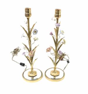 Appraisal: Pair of Resin Floral and Gilt Lamps Pair of resin