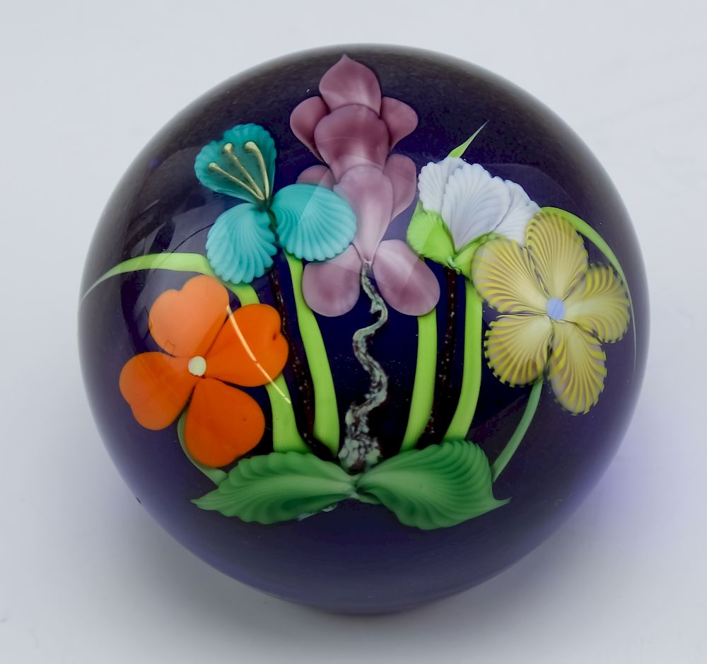 Appraisal: Orient Flume Studio Art Glass Flower Paperweight Guaranteed Authentic Orient