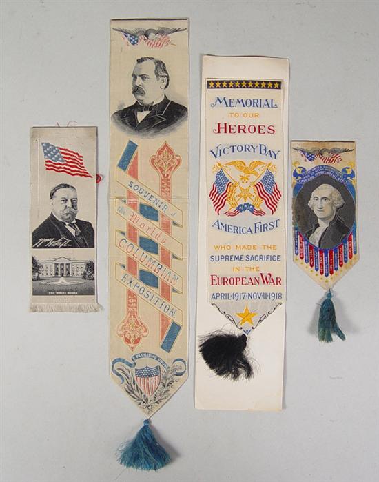 Appraisal: Four Souvenir Ribbons World War I dated Columbian Exposition William