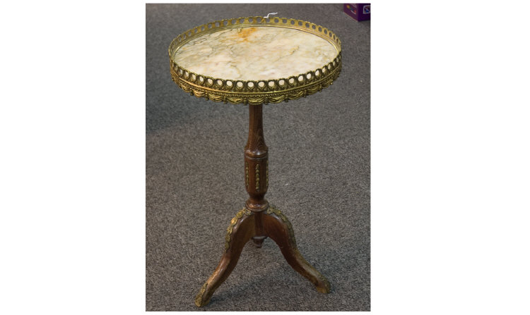 Appraisal: Marble Topped Wine Table With brass gallery standing on tripod