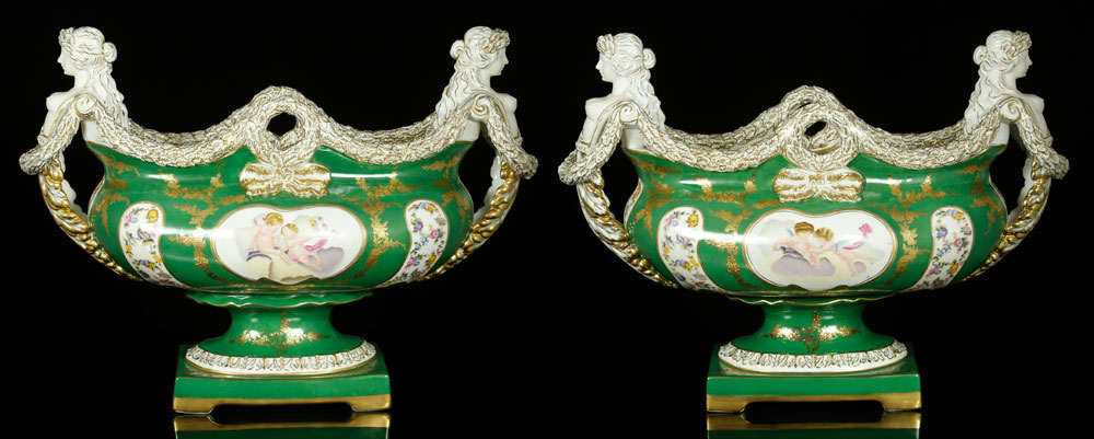 Appraisal: - Two French Sevres Style Porcelain Urns Two French Sevres