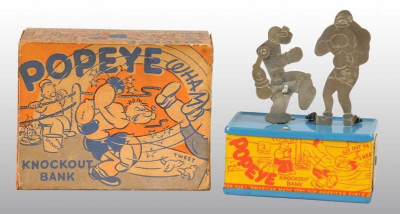 Appraisal: Popeye Knock-Out Mechanical Bank in Orig Box Description Tin litho