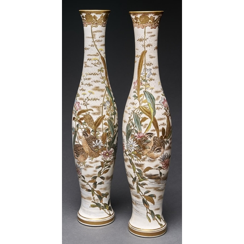 Appraisal: A pair of Japanese Satsuma vases Meiji period of attenuated