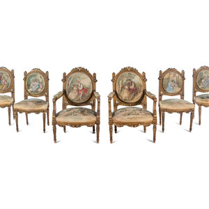 Appraisal: A Louis XVI Style Giltwood Seven-Piece Salon Suite th Century