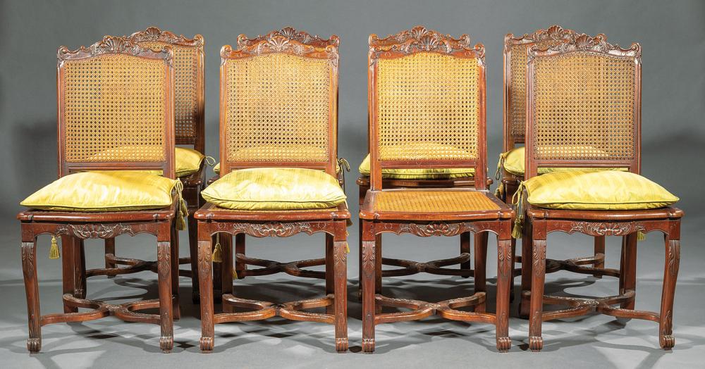 Appraisal: Set of Eight Louis XV-Style Walnut Side Chairs th c