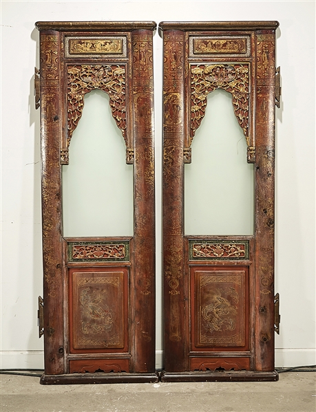 Appraisal: Pair of Chinese painted wood and frosted glass doors with