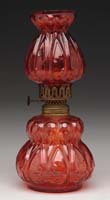 Appraisal: SCARCE CRANBERRY MINI LAMP S - Cranberry glass with embossed