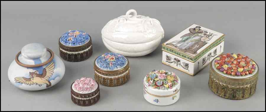 Appraisal: MOTTAHEDEH PORCELAIN BOX Together with five German floral porcelain boxes