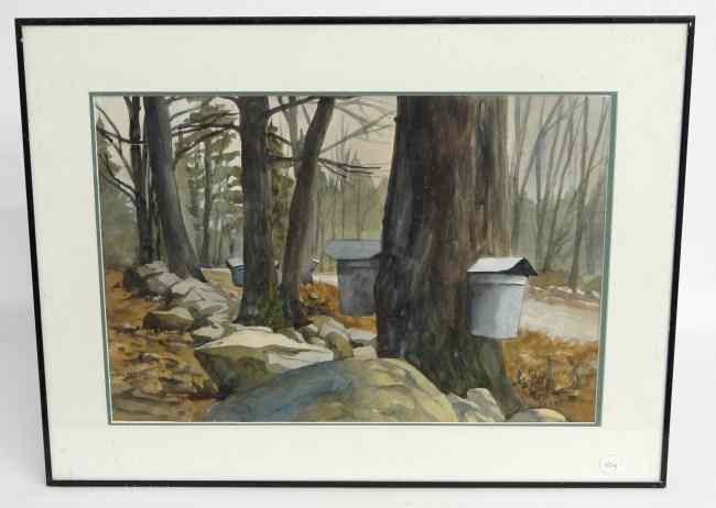 Appraisal: Watercolor maple sugaring signed ''Ned Reade'' Sight '' x ''