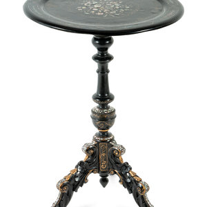 Appraisal: A Victorian Papier-M ch Tilt-Top Table Height x diameter of