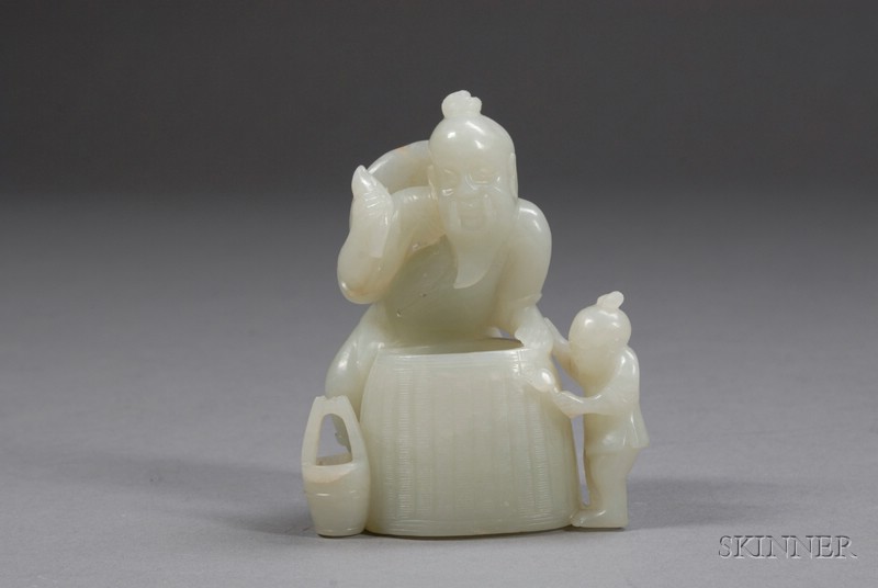 Appraisal: Carved Jade Group China th century a fisherman with a