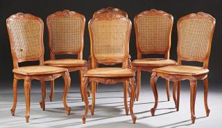 Appraisal: Set of Six French Louis XV Style Carved Cherry Can