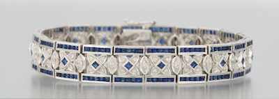 Appraisal: An Art Deco Style Diamond and Sapphire Bracelet k white