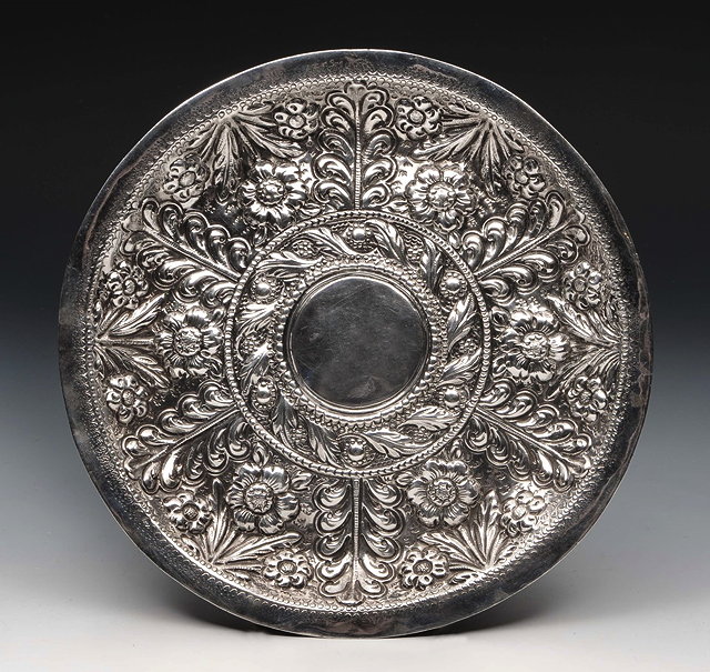 Appraisal: A COMMONWEALTH SILVER SWEETMEAT DISH with chased foliate and scroll