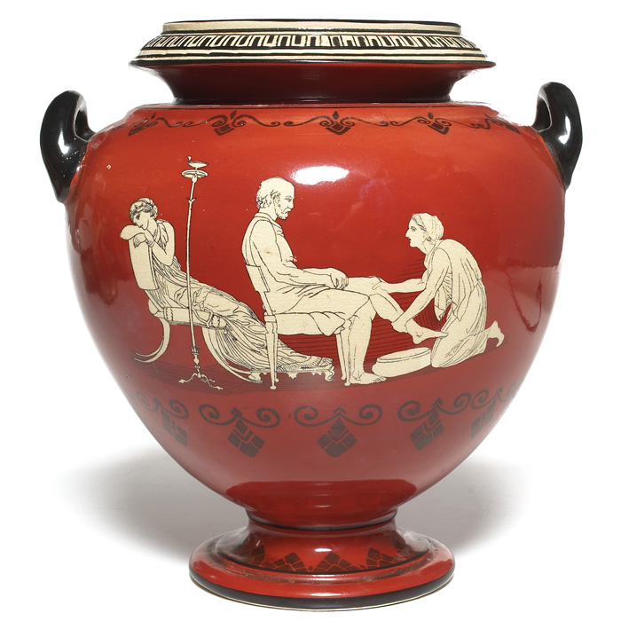 Appraisal: Important Rozane Olympic vase two handled form in red black