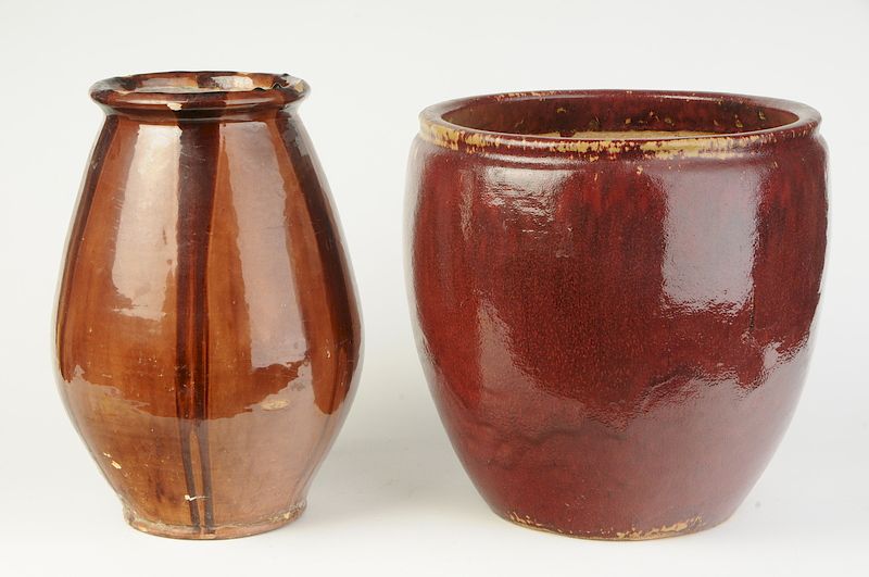 Appraisal: Two Glazed Earthenware Planters probably French th century wide mouth