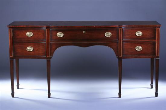 Appraisal: FEDERAL STYLE MAHOGANY SERPENTINE SIDEBOARD th century Kindel Furniture with