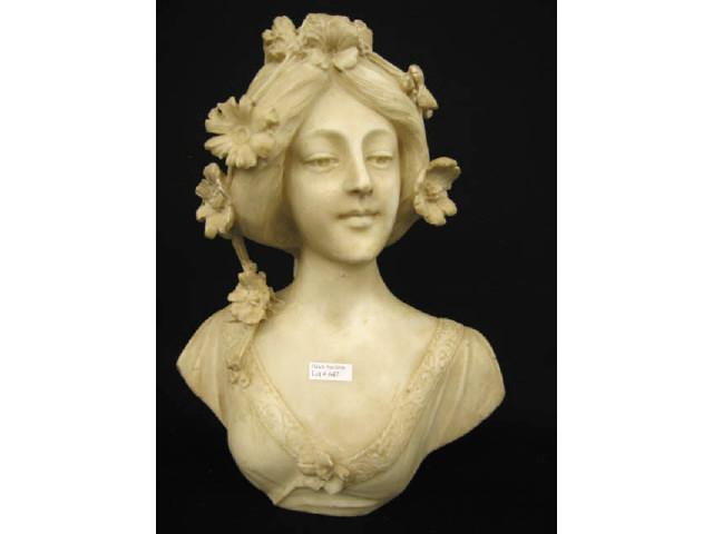 Appraisal: Victorian Italian Carved Alabaster Bust of a Maiden flowers in