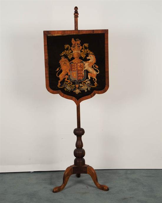 Appraisal: An E th C Walnut Pole Screen having a shield