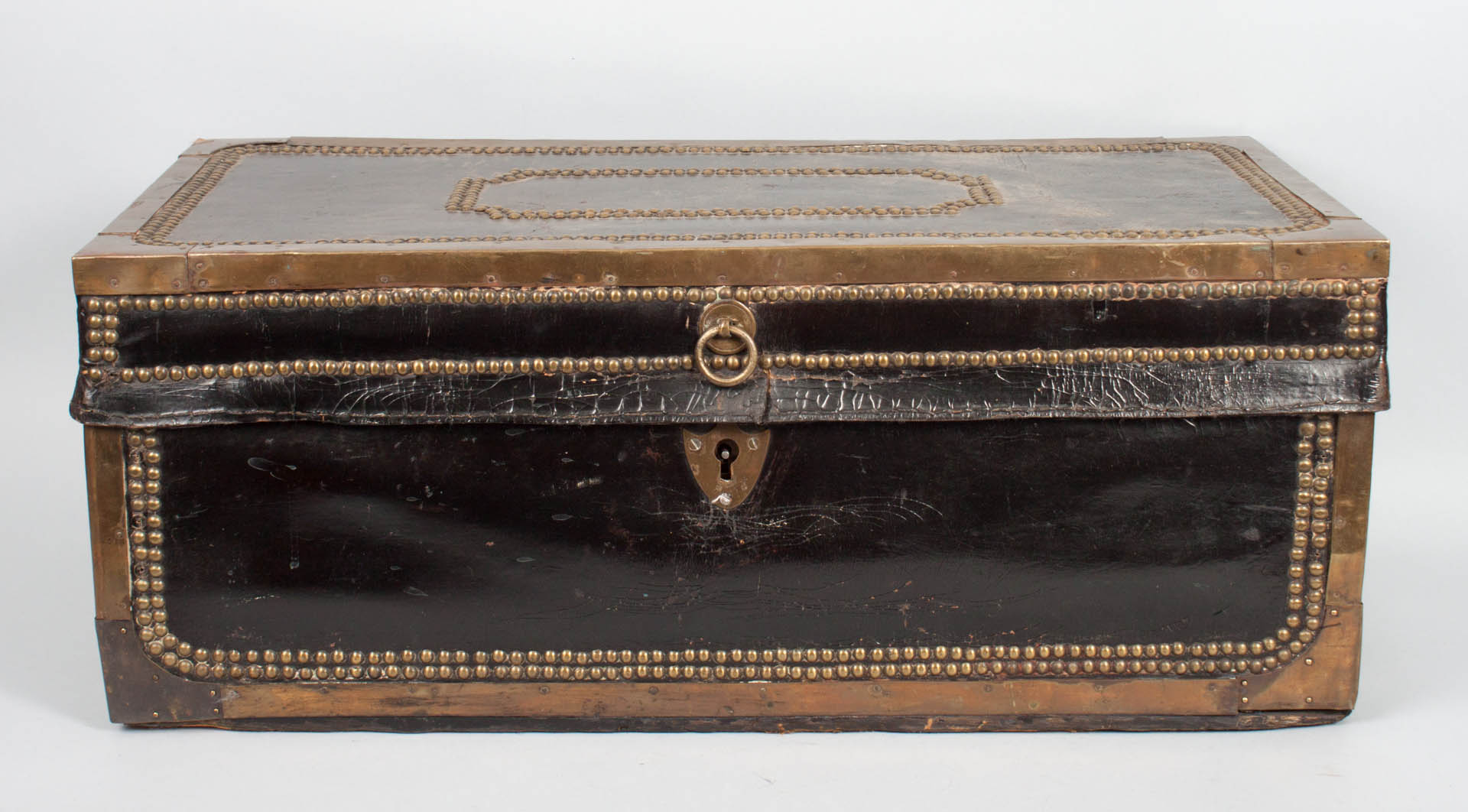 Appraisal: Victorian leather-bound cedar trunk late th century rectangular brass and