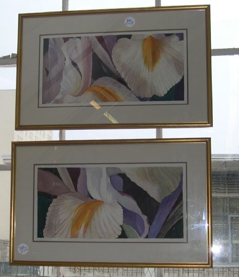 Appraisal: American School Contemporary Irises pair of watercolors on paper image