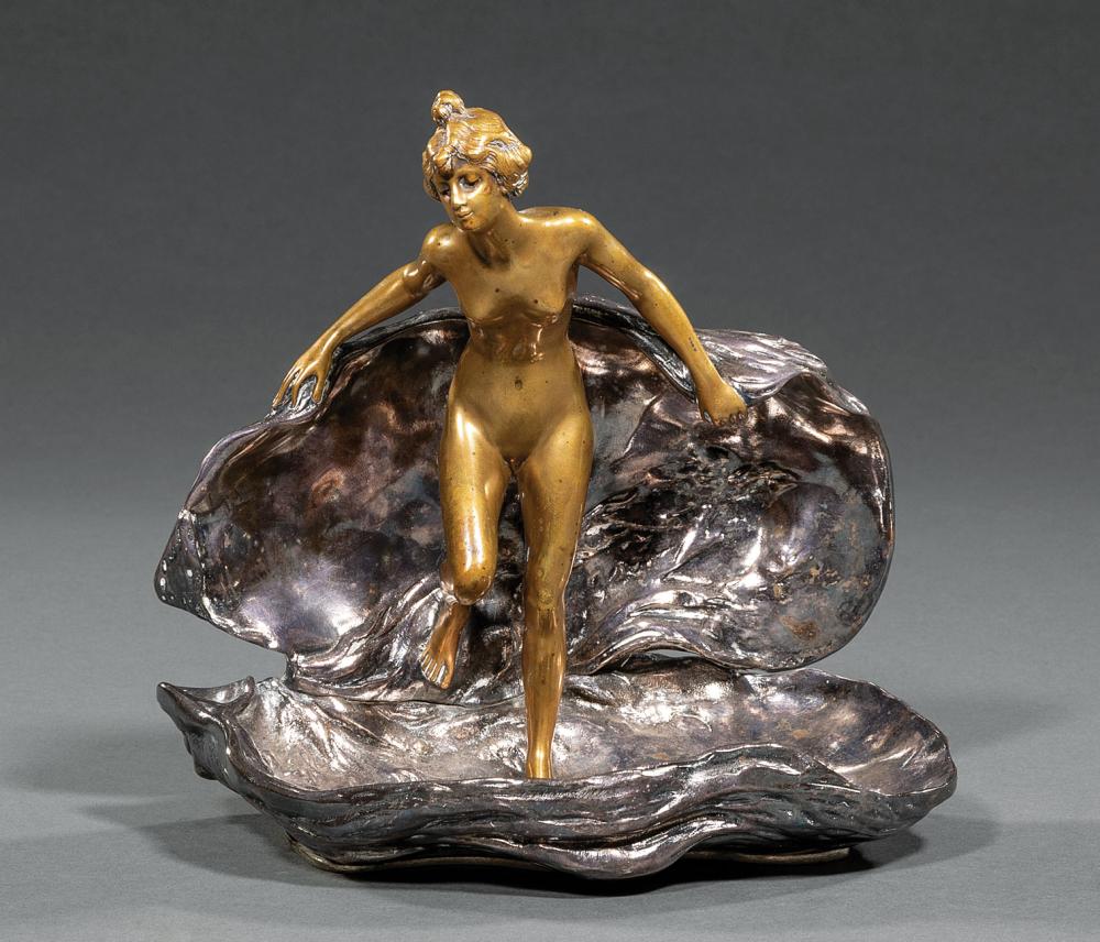 Appraisal: French Gilt and Silvered Bronze Figure of a Woman Standing