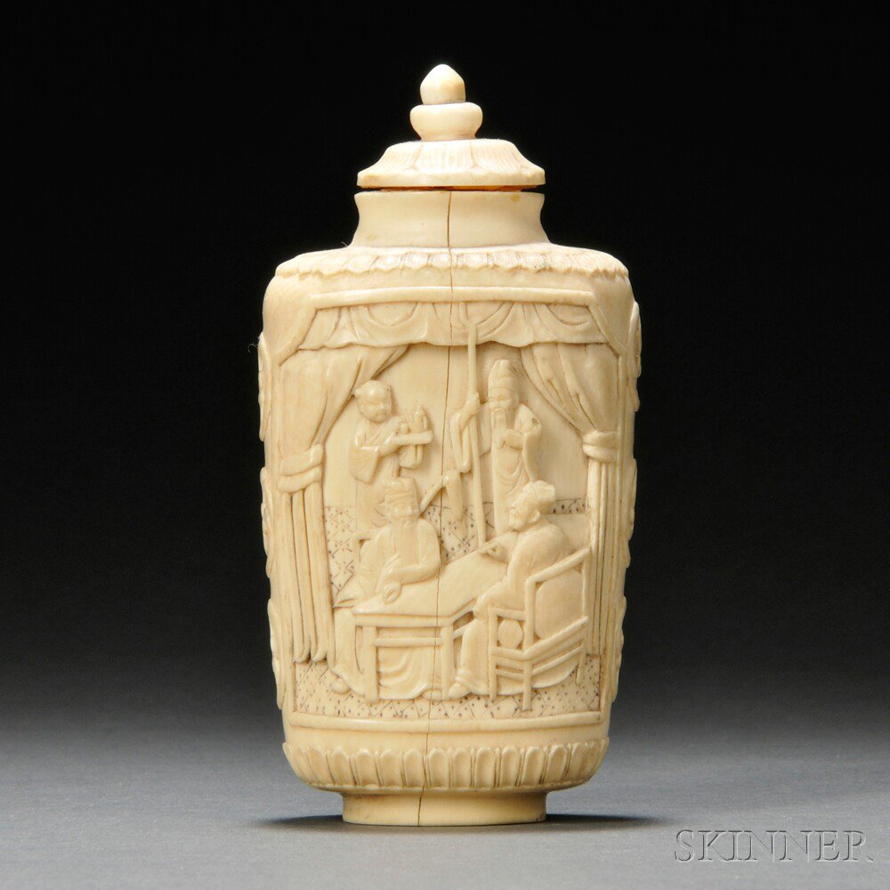 Appraisal: Ivory Snuff Bottle China th century rounded rectangular body with