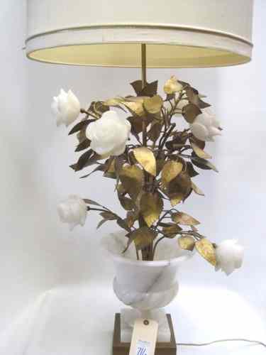 Appraisal: ALABASTER AND METAL SCULPTURAL TABLE LAMP white alabaster urn shape