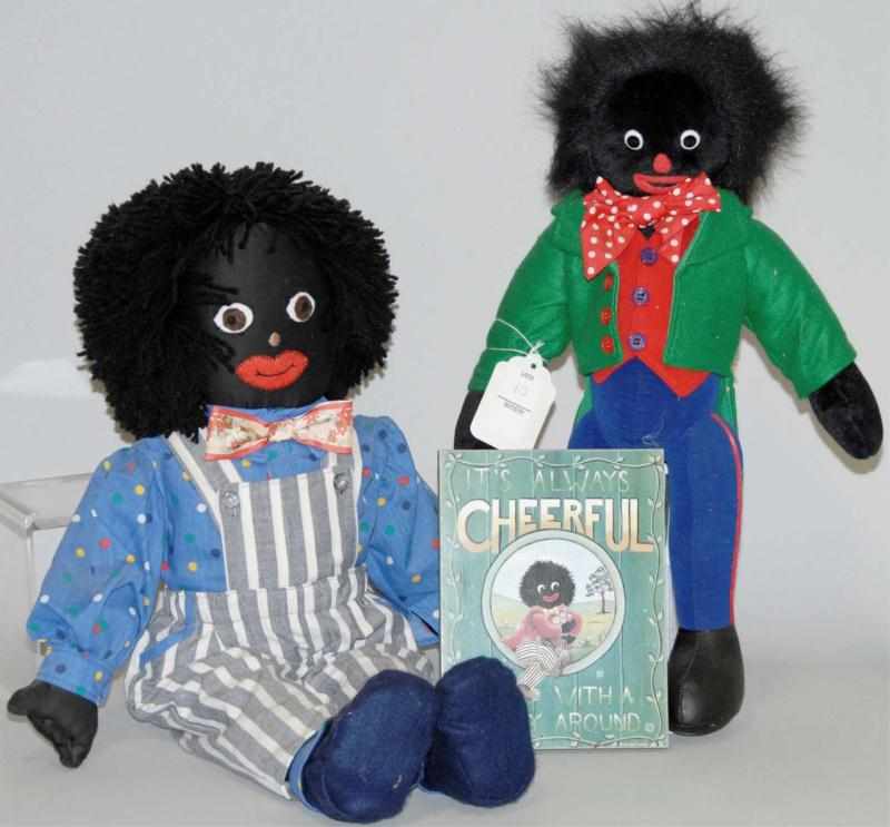 Appraisal: Two Golliwog and One Cheerful Golly Plaque Sign Two dressed