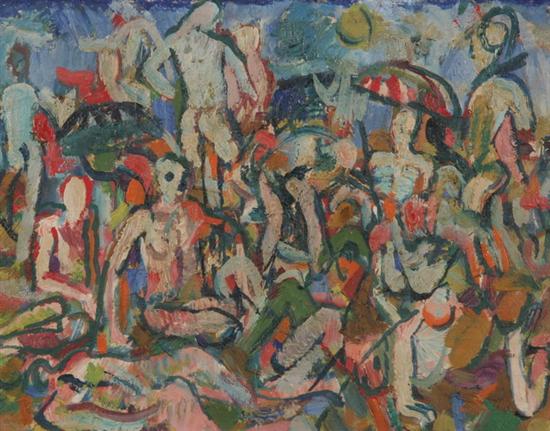 Appraisal: AMERICAN SCHOOL th century THE NUDE BEACH oil on canvas