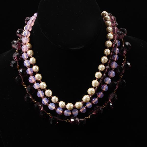 Appraisal: Miriam Haskell Multi- Strand Purple Amethyst Faux Pearl Necklace with