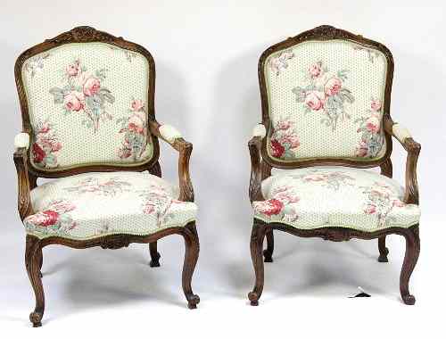 Appraisal: A pair of armchairs in the Louis XV style th