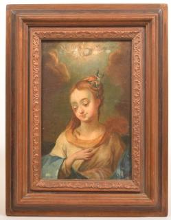 Appraisal: Baroque Oil on Canvas Painting Depicting a young woman and