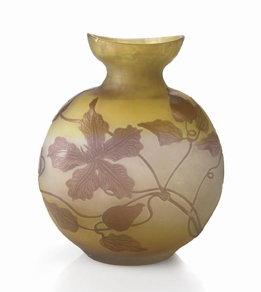 Appraisal: A Gall cameo glass clematis vase - signed in cameo