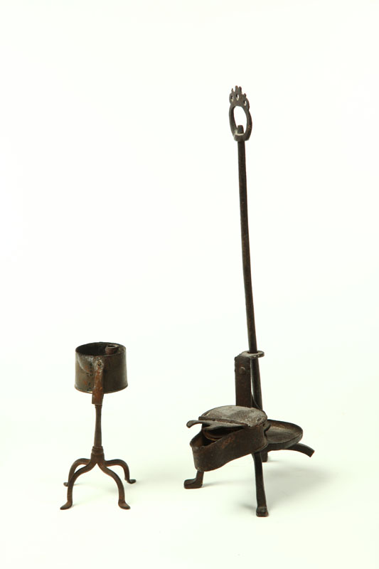 Appraisal: TWO PIECES OF WROUGHT IRON LIGHTING American th century Kettle