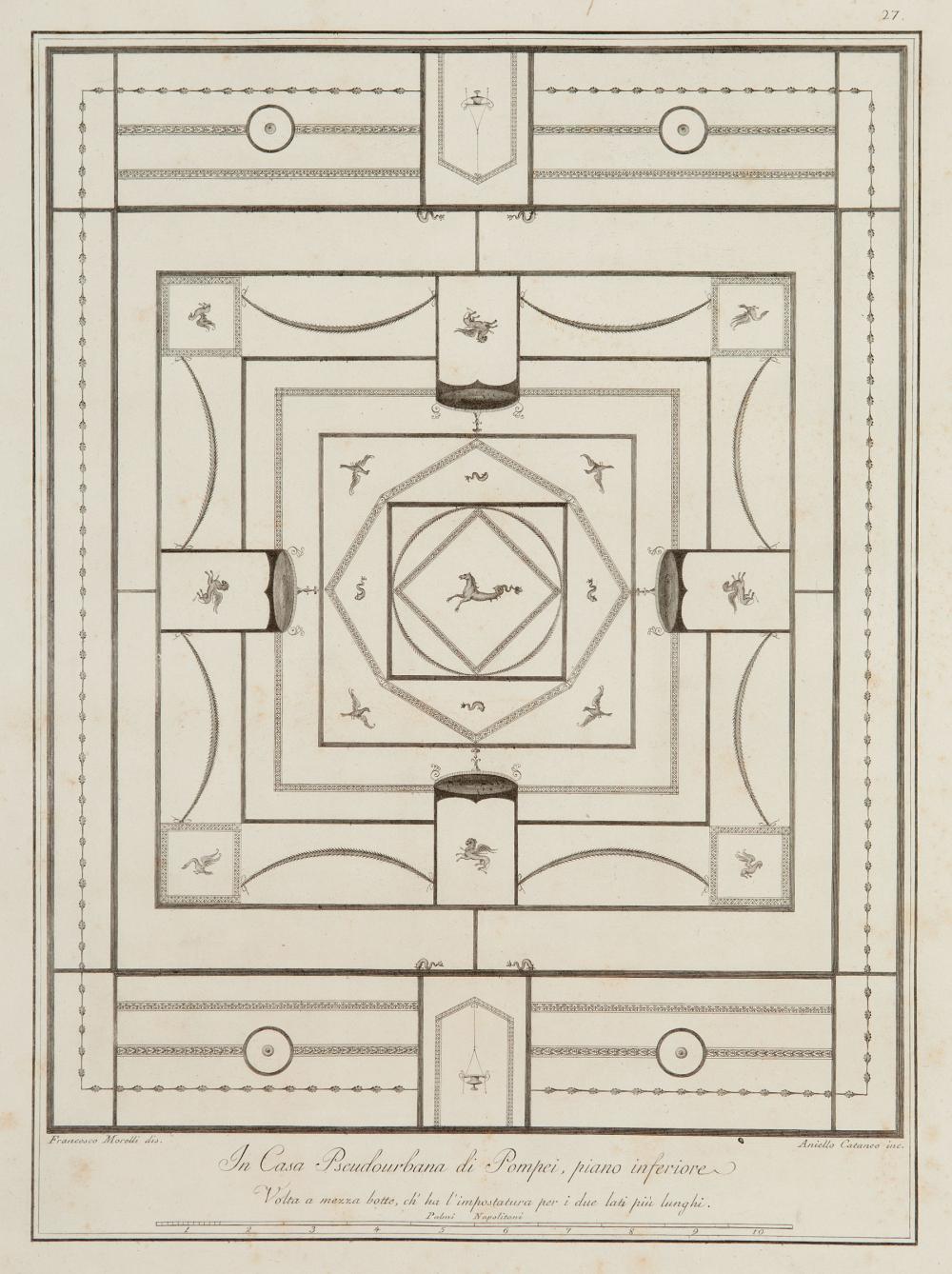 Appraisal: Six Antique French Architectural Engravings of Pompeii after Guiseppe Chiantarelli