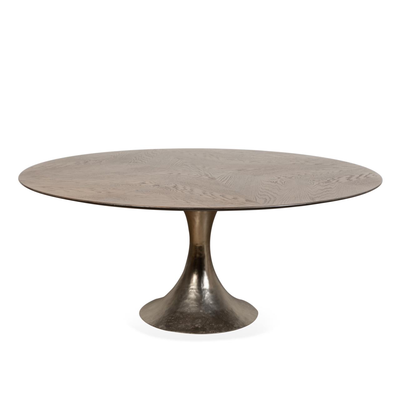 Appraisal: JULIAN CHICHESTER OAK NICKEL TULIP DINING TABLE Julian Chichester British