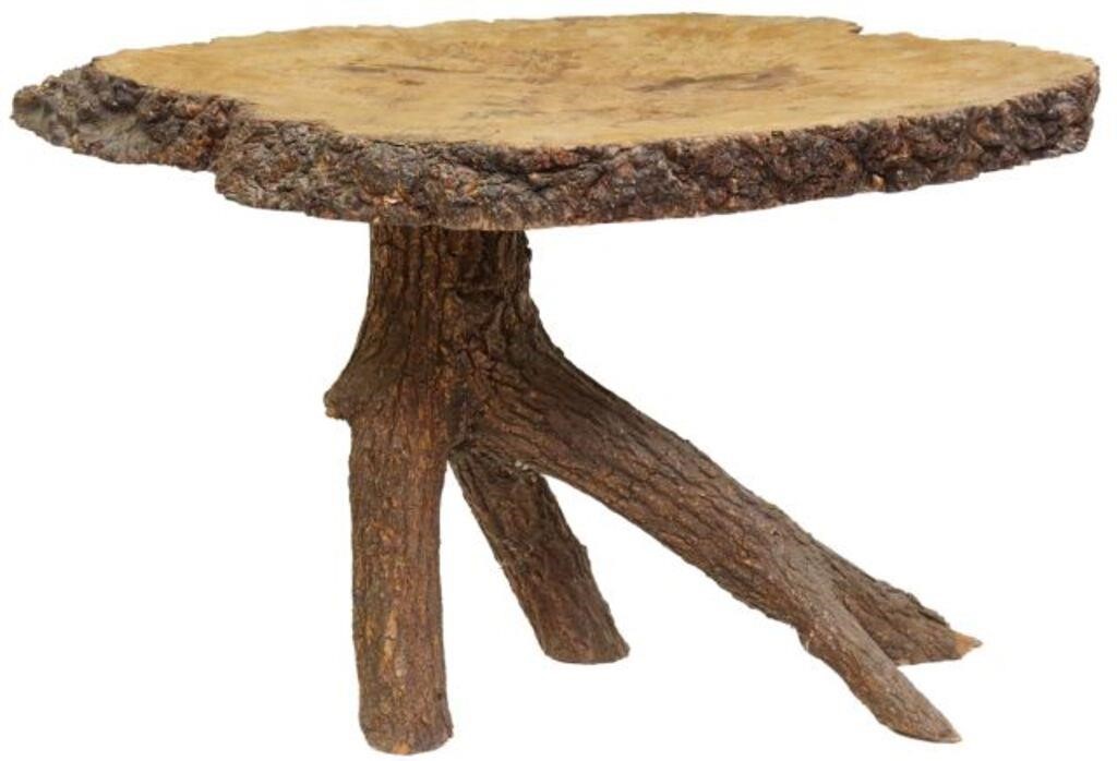 Appraisal: Rustic French burlwood table th c live edge slab tabletop