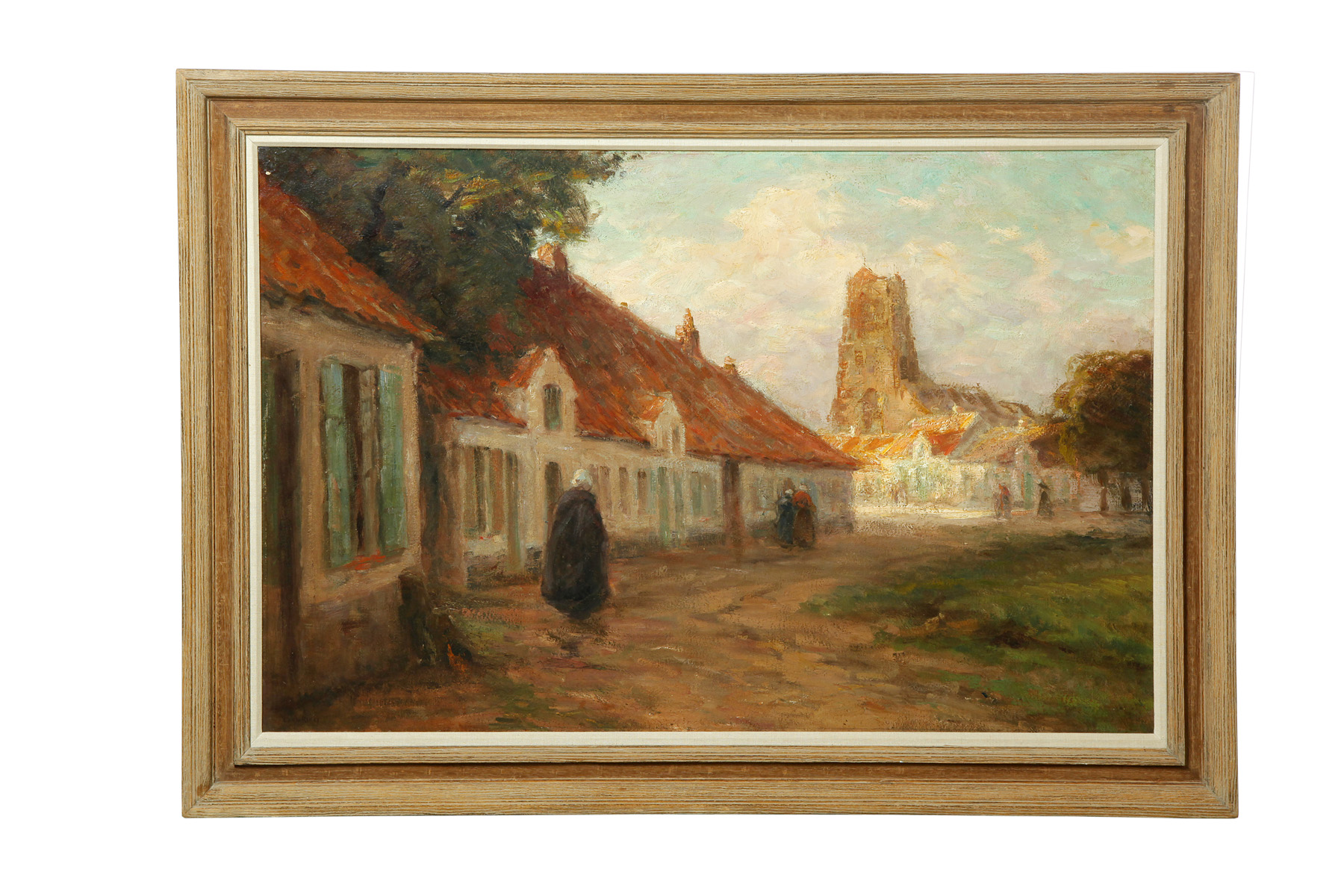 Appraisal: VILLAGE SCENE BY LEON RIKET BELGIUM - Oil on canvas