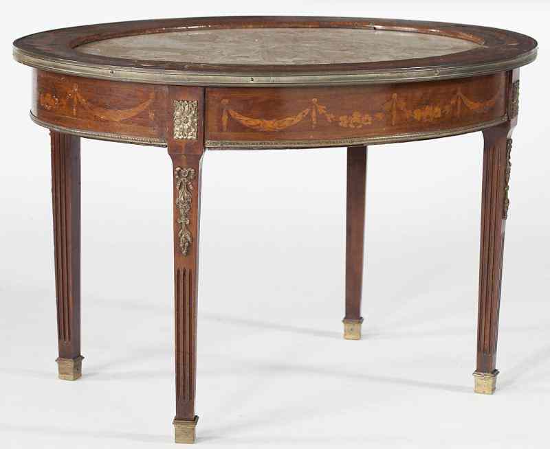 Appraisal: Louis XVI Style Inlaid Table Ambulantelate th century the oval