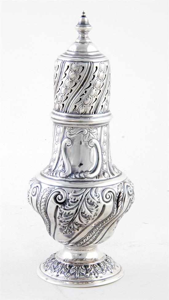 Appraisal: Victorian sterling sugar caster London dated ornate floral and foliate-chased