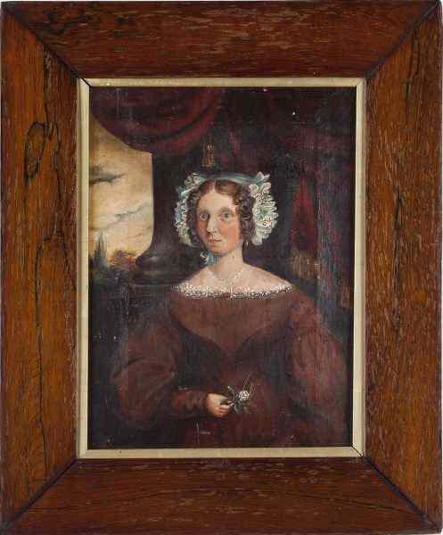 Appraisal: American School Folk Art Portrait of a Womanmid th century