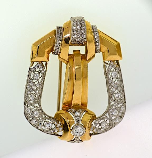 Appraisal: 's Platinum l and Diamond Buckle Pin 's platinum k