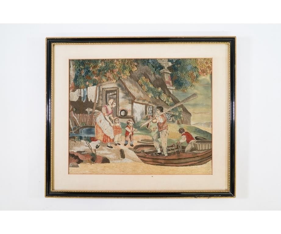 Appraisal: Framed and matted English silk and woolwork of family and