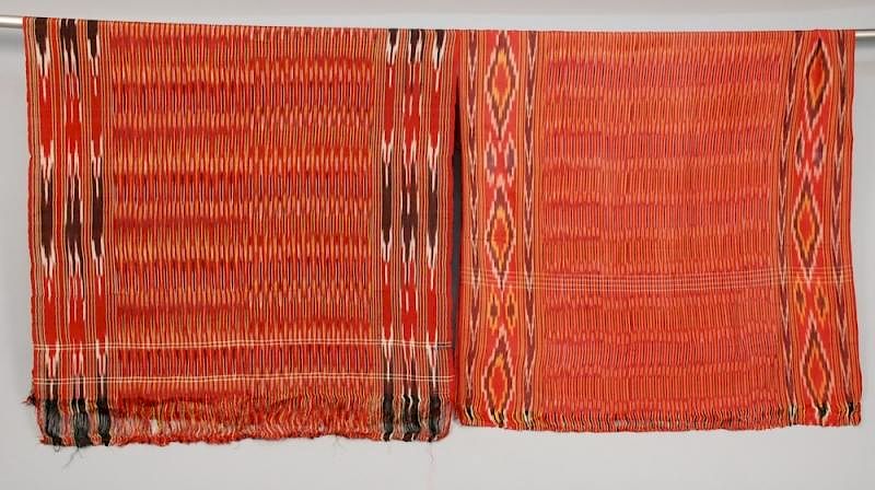 Appraisal: TWO UZBEK SILK IKATS EARLY th C Both vertical stripe