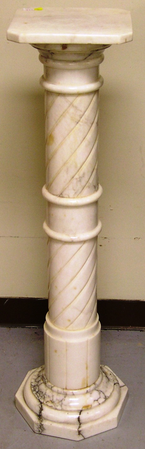 Appraisal: White marble pedestal with carved incised spiral and ring bands