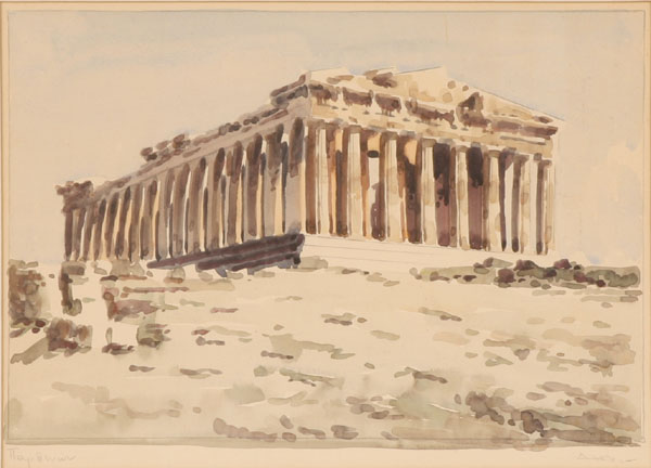 Appraisal: Acropolis Images-The Parthenon and Erechtheion Watercolors Titled in Greek and