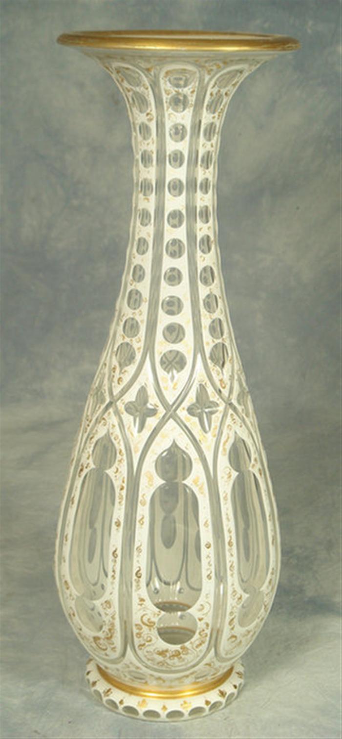 Appraisal: Bohemian white cut to clear cased glass vase with gilt