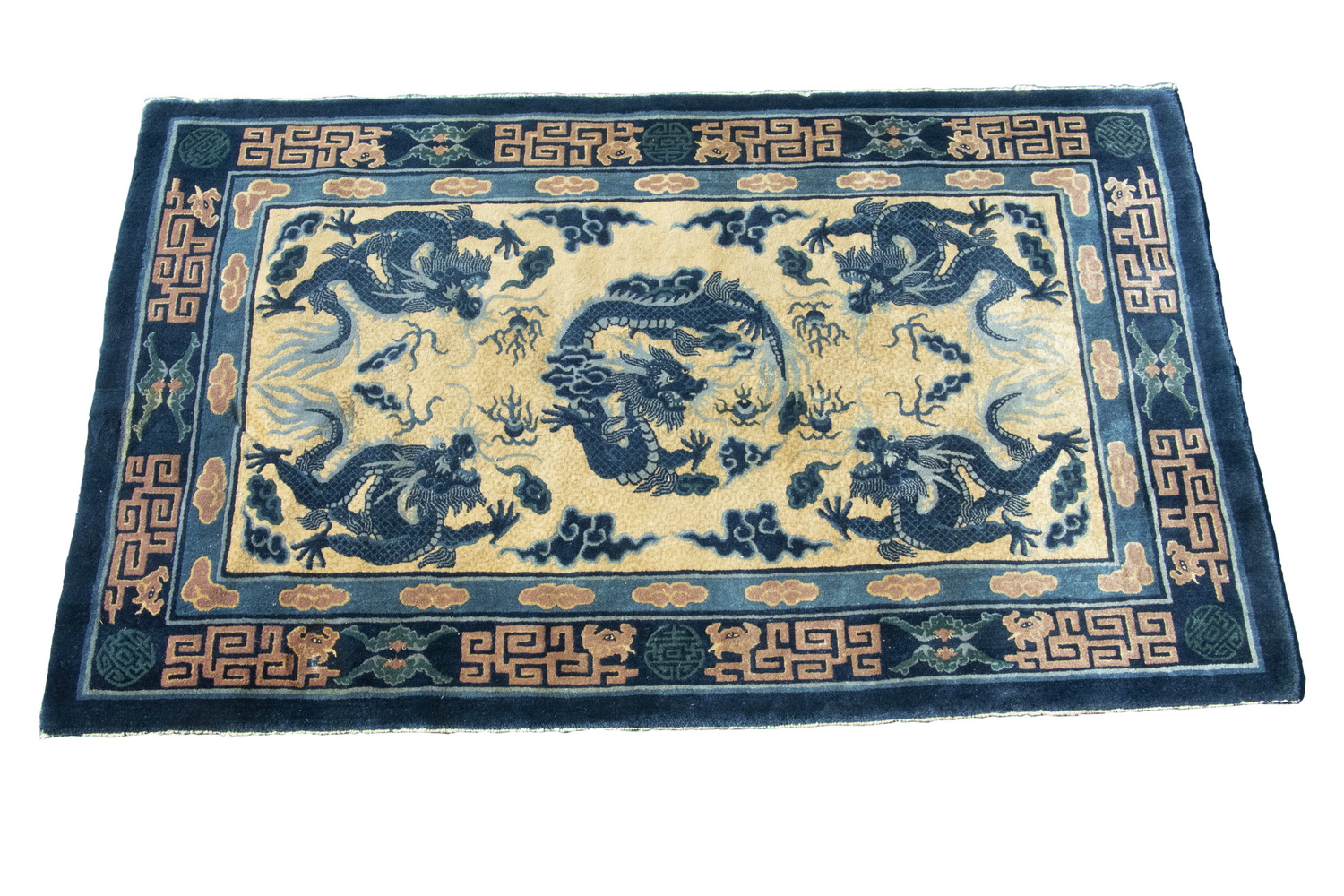 Appraisal: CHINESE DRAGON CARPET ' X ' Chinese Dragon small carpet